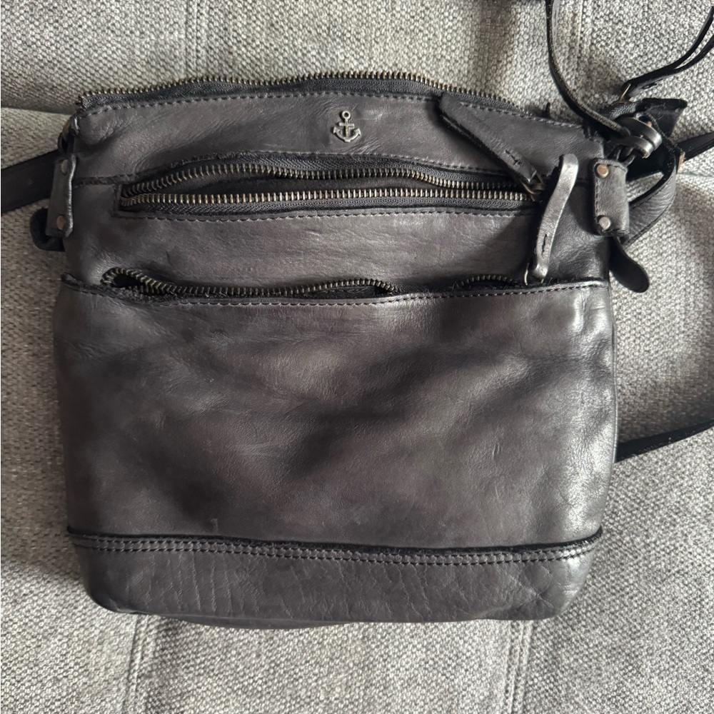 Anchor-Embellished Dark Gray Crossbody Bag